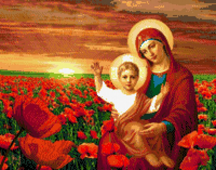 Пресвятая Богородица в маках - схемы вышивки, схемы икон - предпросмотр