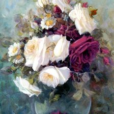 Схема вышивки «розы в стеклянной вазе»