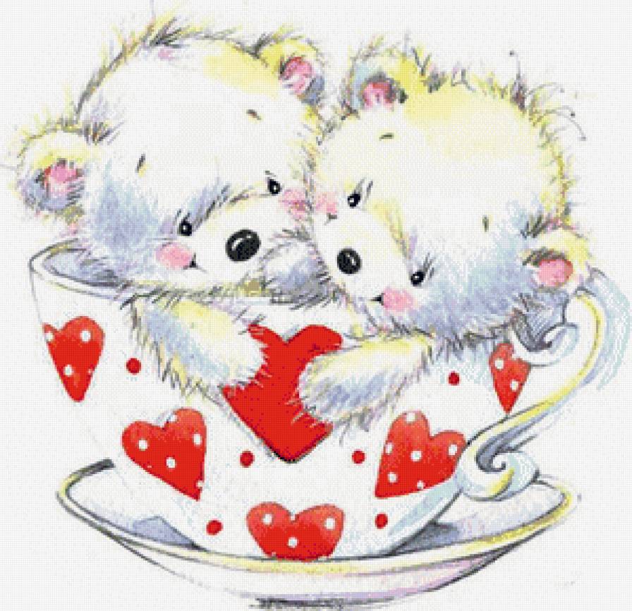 Серия "Мультяшки" - детская, кухня, мишки, чашка, сердечки, парочка - предпросмотр