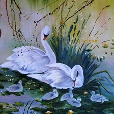 Схема вышивки «Лебединая семья»