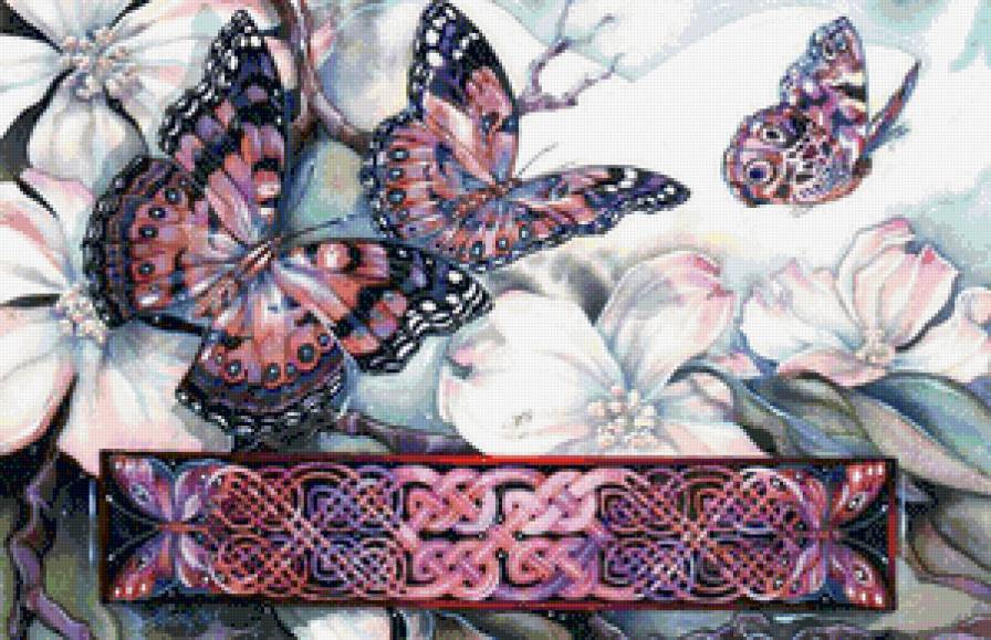 бабочки и цветы - цветы, панно, орнамент, бабочки, лето - предпросмотр