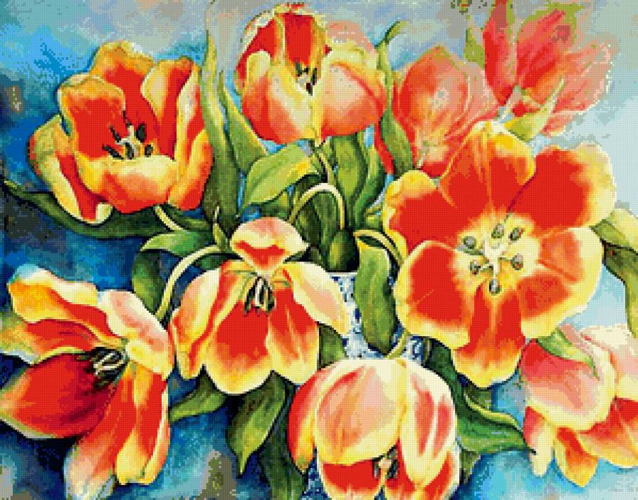 акварельные тюльпаны - ваза, панно, акварель, букет, весна, цветы, тюльпаны - предпросмотр