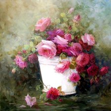 Схема вышивки «розы в вазоне»