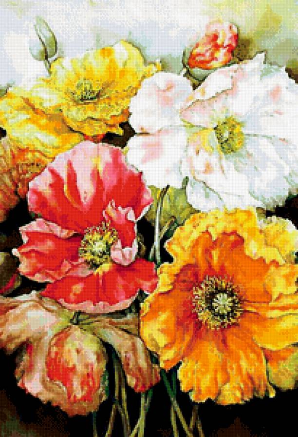 яркие маки - маки, картина, живопись, панно, цветы, букет - предпросмотр