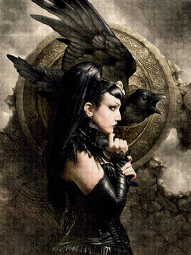 Девушка-богиня - орел, фэнтези, ворон, девушка богиня - предпросмотр