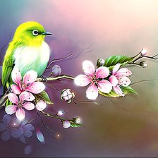 Схема вышивки «птица на весенней ветке»