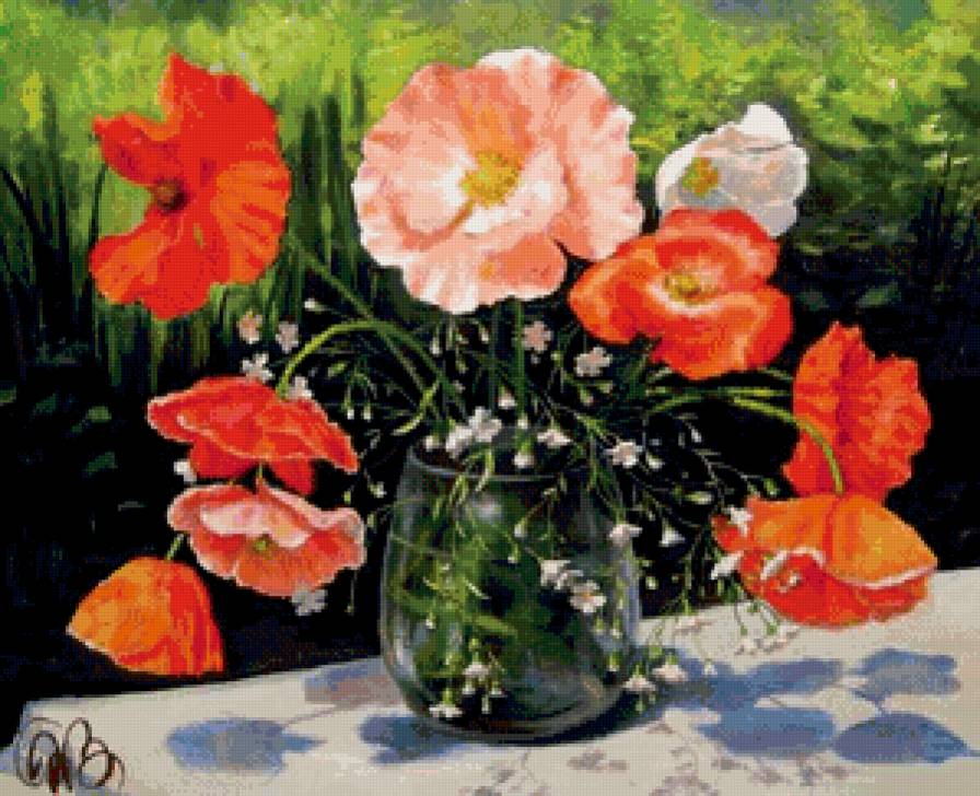 маки в вазе - натюрморт, цветы, ваза, маки, букет, живопись - предпросмотр