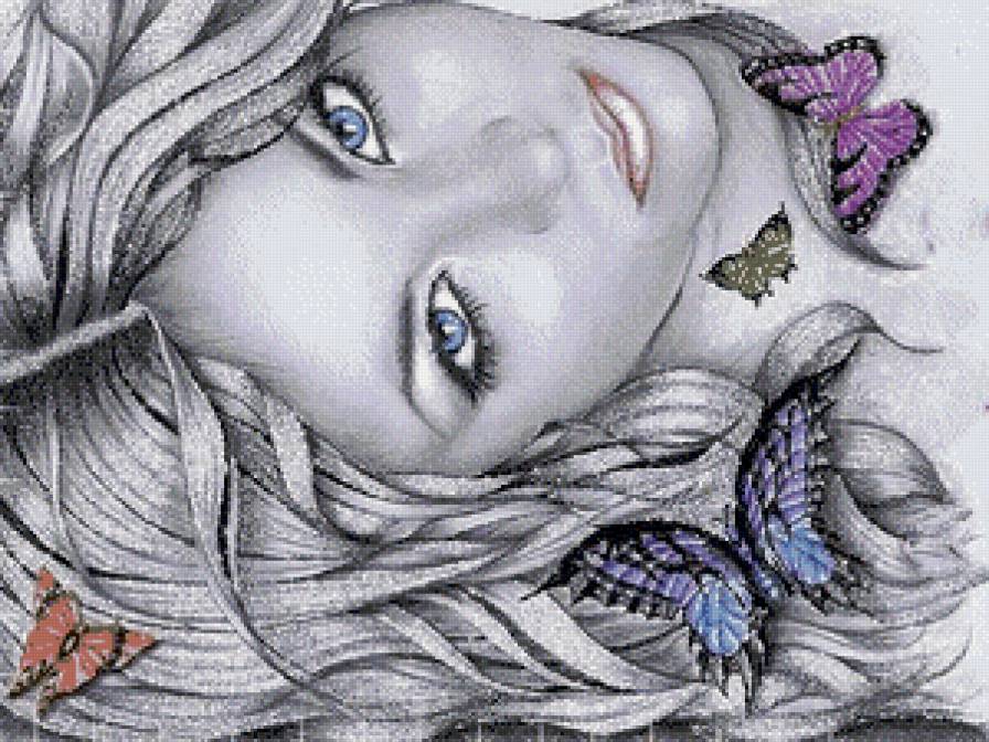 Взгляд и бабочки. Эффект мерцания. - бабочки, мерцание., взгляд, девушка - предпросмотр