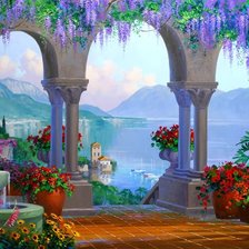 Схема вышивки «арки с глициниями»