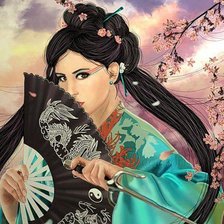 Схема вышивки «девушка с веером»