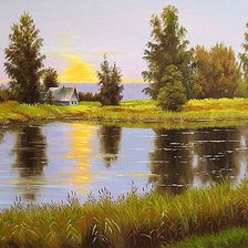 Схема вышивки «закат на реке»