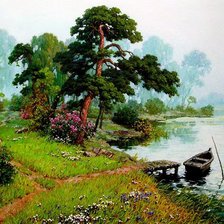 Схема вышивки «сосна на берегу»