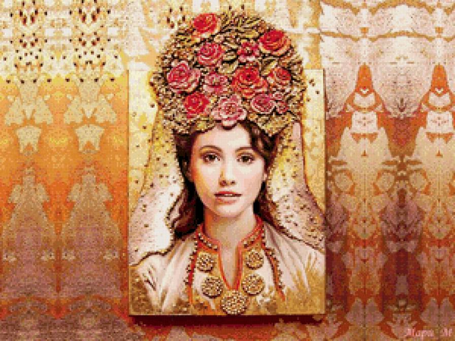 портрет русской красавицы - красота, девушка, арт, цветы, венок, живопись, портрет - предпросмотр