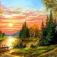 Схема вышивки «закат на реке»