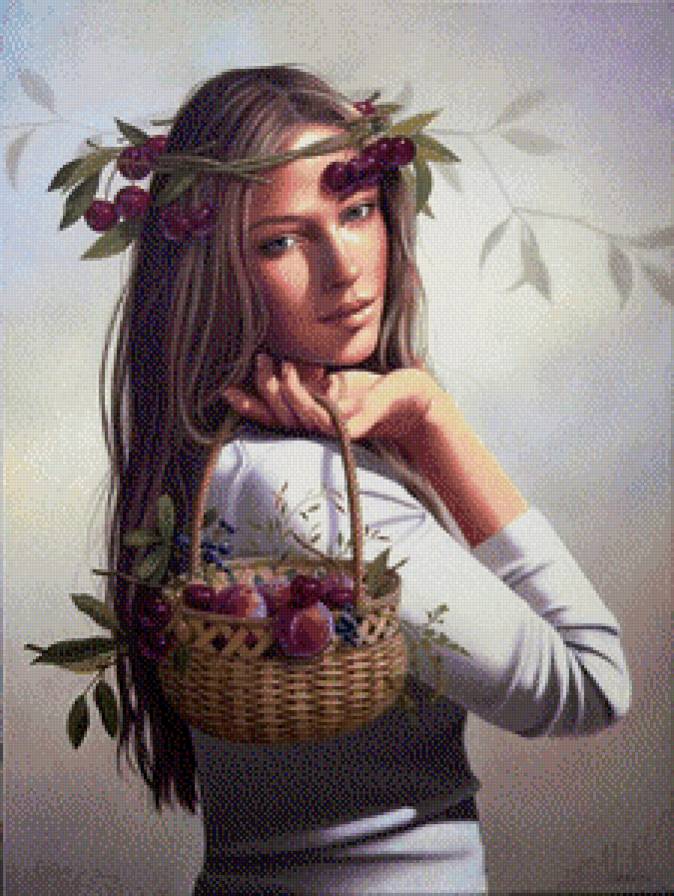 девушка в венке из вишни - романтика, девушка, портрет - предпросмотр