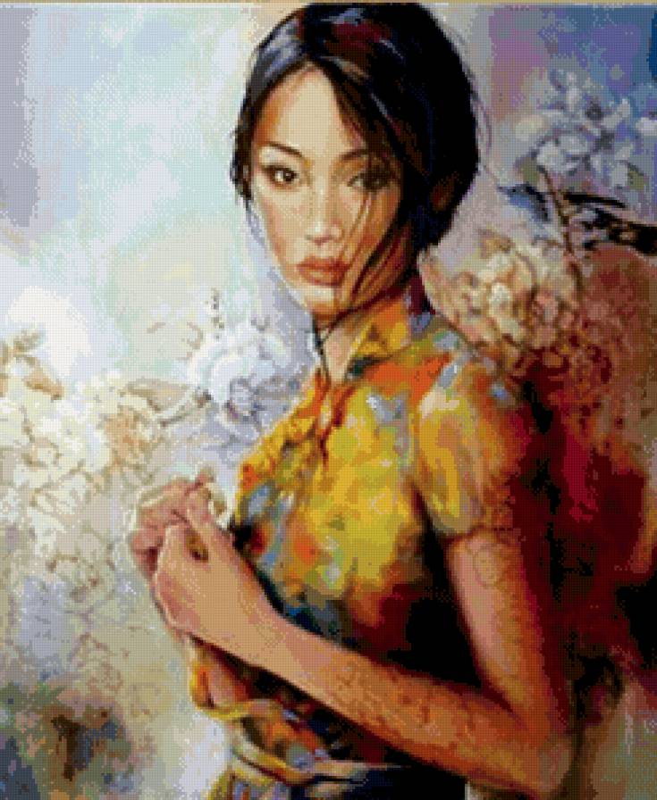 восточная девушка - восток, цветы, девушка, портрет, красавица, женщина - предпросмотр