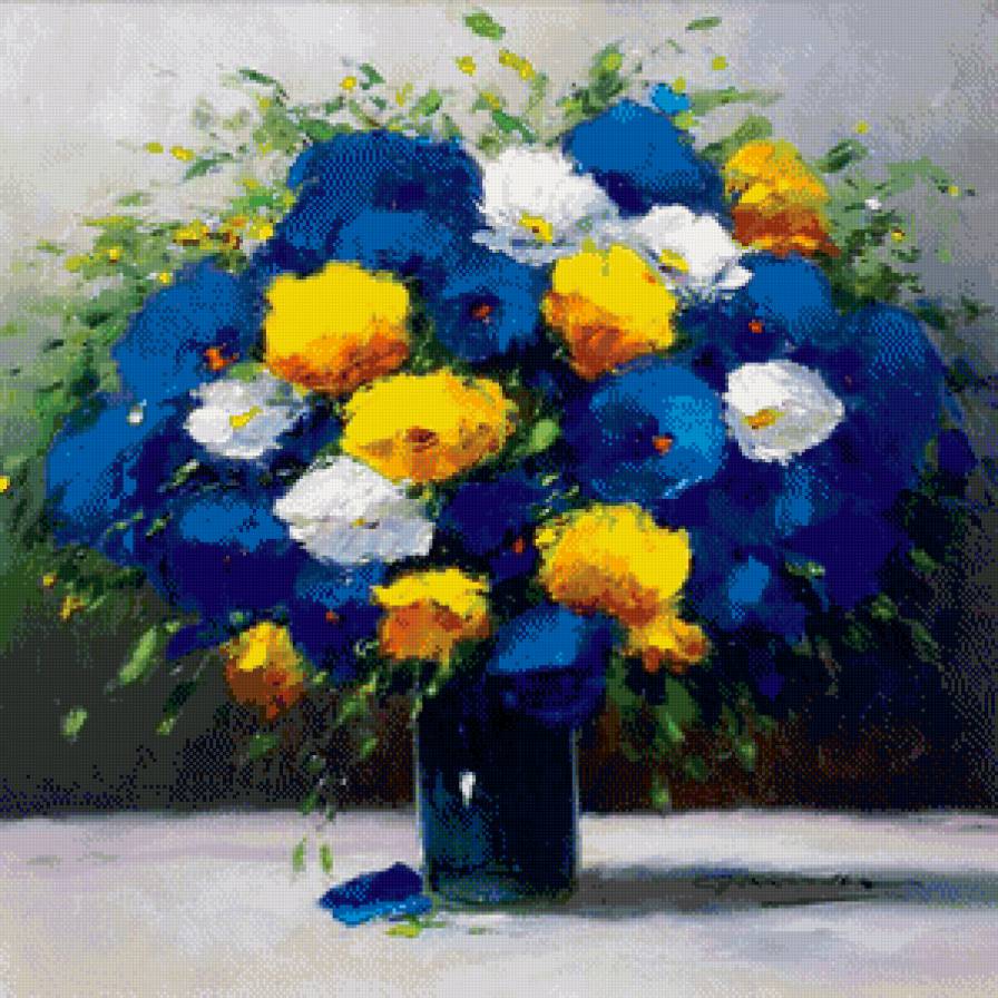 разноцветный букет - натюрморт, краски, живопись, цветы, букет, ваза - предпросмотр