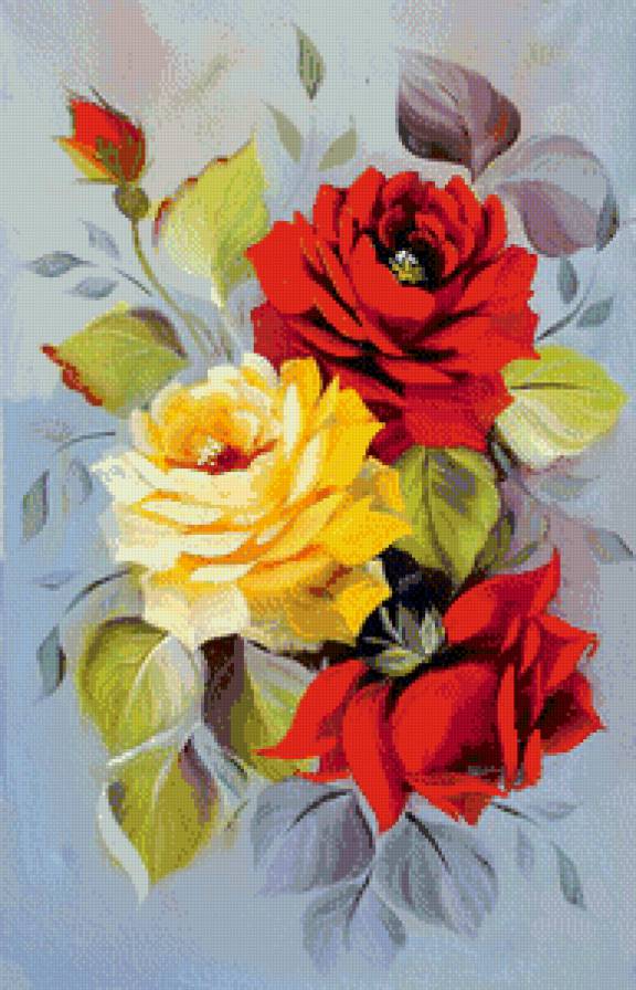 прекрасные розы - живопись, букет, цветы, красота, картина, розы, панно - предпросмотр