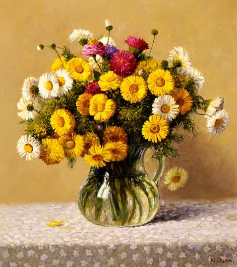 цветы в стеклянной вазе - букет, живопись, ваза, цветы, натюрморт - оригинал