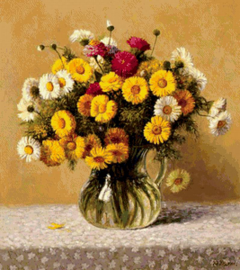 цветы в стеклянной вазе - букет, цветы, ваза, живопись, натюрморт - предпросмотр