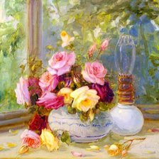 Схема вышивки «нежные розы на подоконнике»