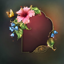 Схема вышивки «рамка для фото с гибискусом, колокольчиками и бабочкой»