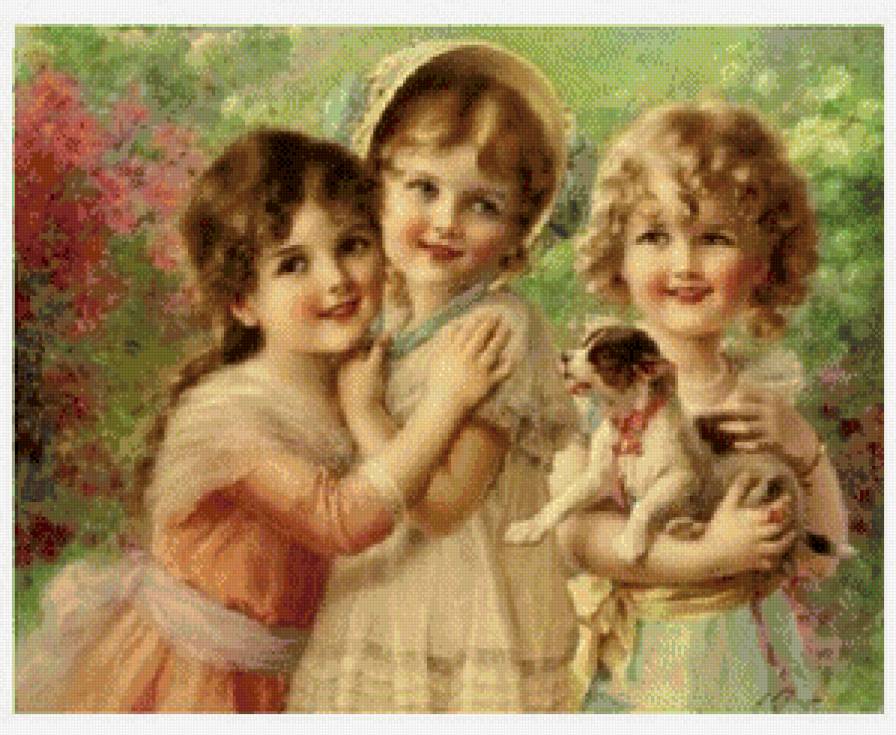 Девочки и щенок - дети - предпросмотр