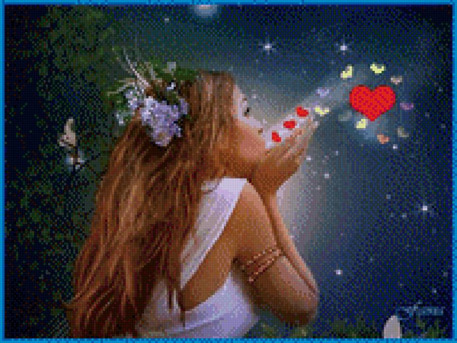 Девушка в ночи - ночь, девушка, сердца - предпросмотр