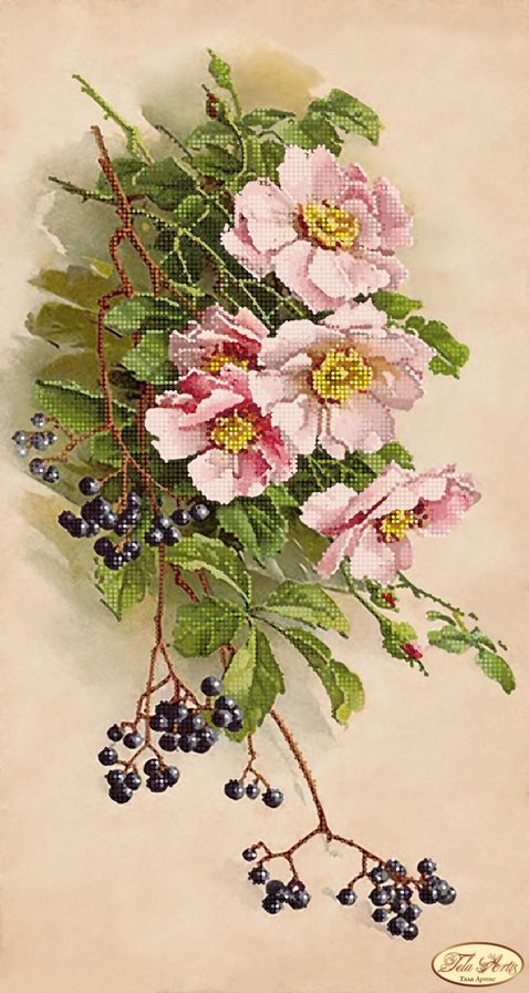 панно шиповник с черемухой - оригинал
