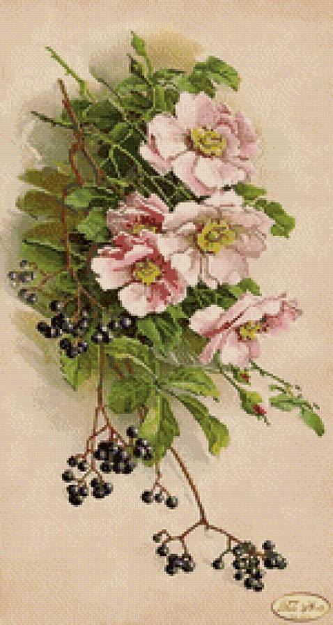 панно шиповник с черемухой - предпросмотр
