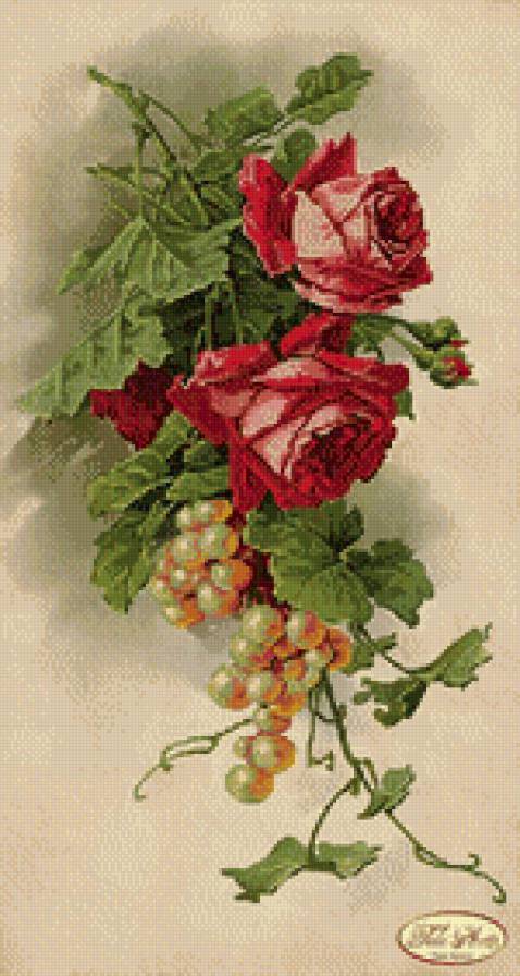 панно "роза с виноградом" - предпросмотр