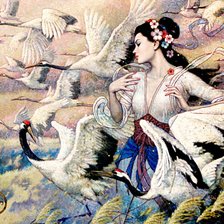 Схема вышивки «Восточная девушка и журавли»