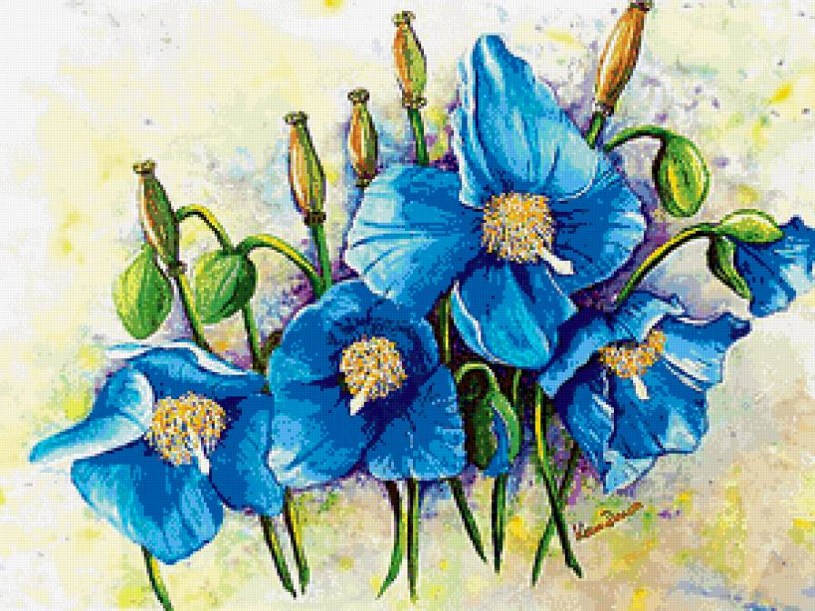 яркие цветы - постер, цветы, картина, панно, букет, акварель - предпросмотр