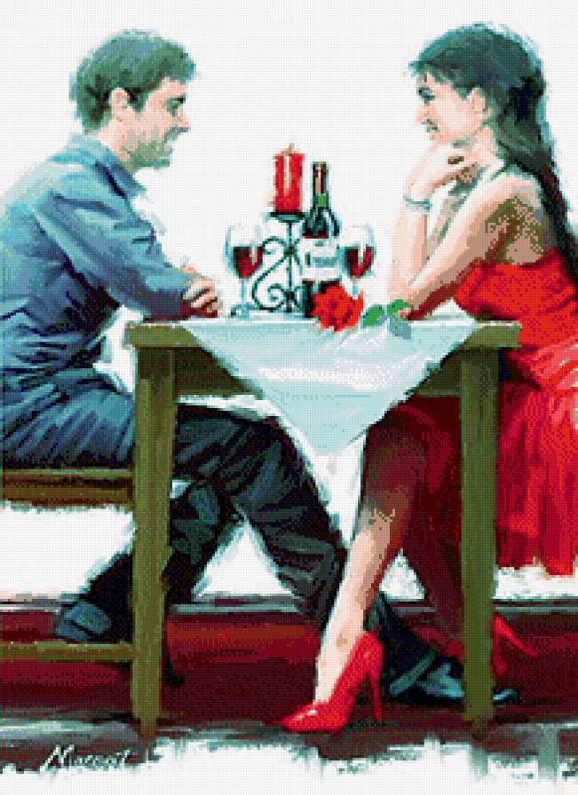 романтический ужин - двое, люди, ужин, романтика, любовь. акварель, пара - предпросмотр