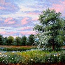 Схема вышивки «луг на закате»