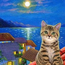 Схема вышивки «котик на крыше»