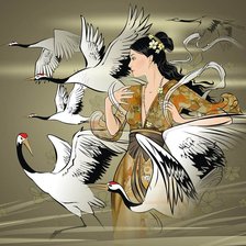 Схема вышивки «Японка и журавли»