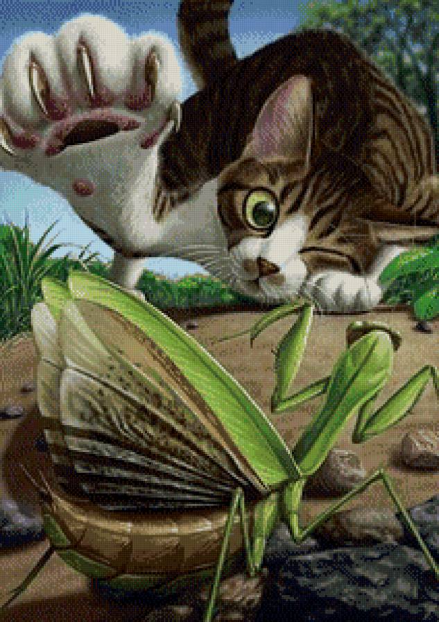 Серия "Мультяшки" - игра, кот, охота, богомол - предпросмотр