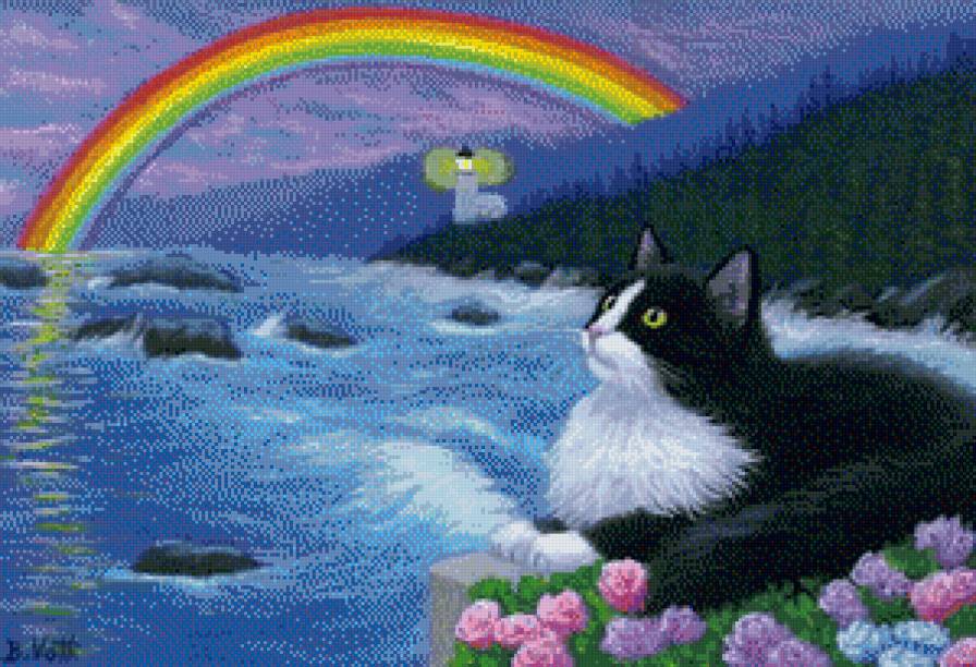котик - кот, животные, коты, маяк, луна, ночь, кошка, радуга, море - предпросмотр