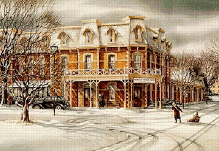 Серия "Городские пейзажи" - снег, зима, улица, перекресток, люди, машина - предпросмотр