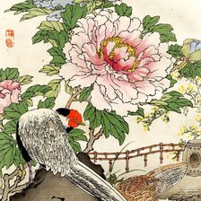 Схема вышивки «пион и журавль»