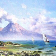 Схема вышивки «парусники и вулкан»