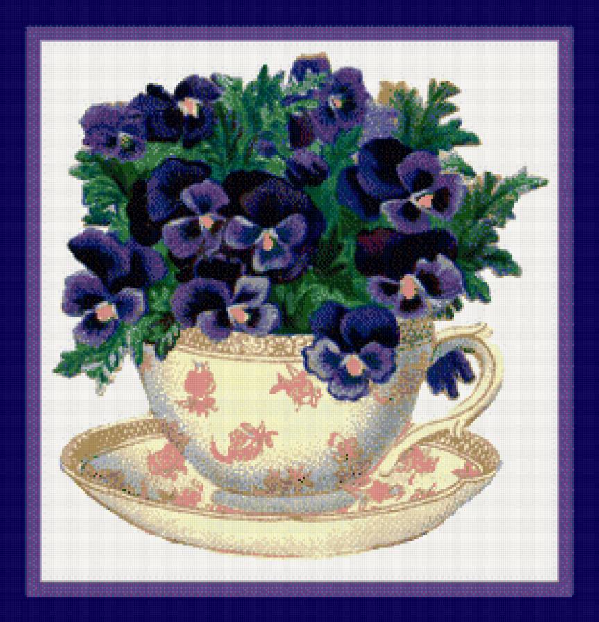 анютины глазки - цветы, посуда - предпросмотр