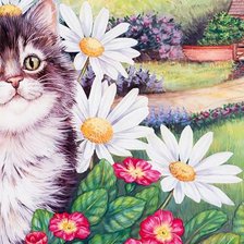 Схема вышивки «Котёнок в ромашках»