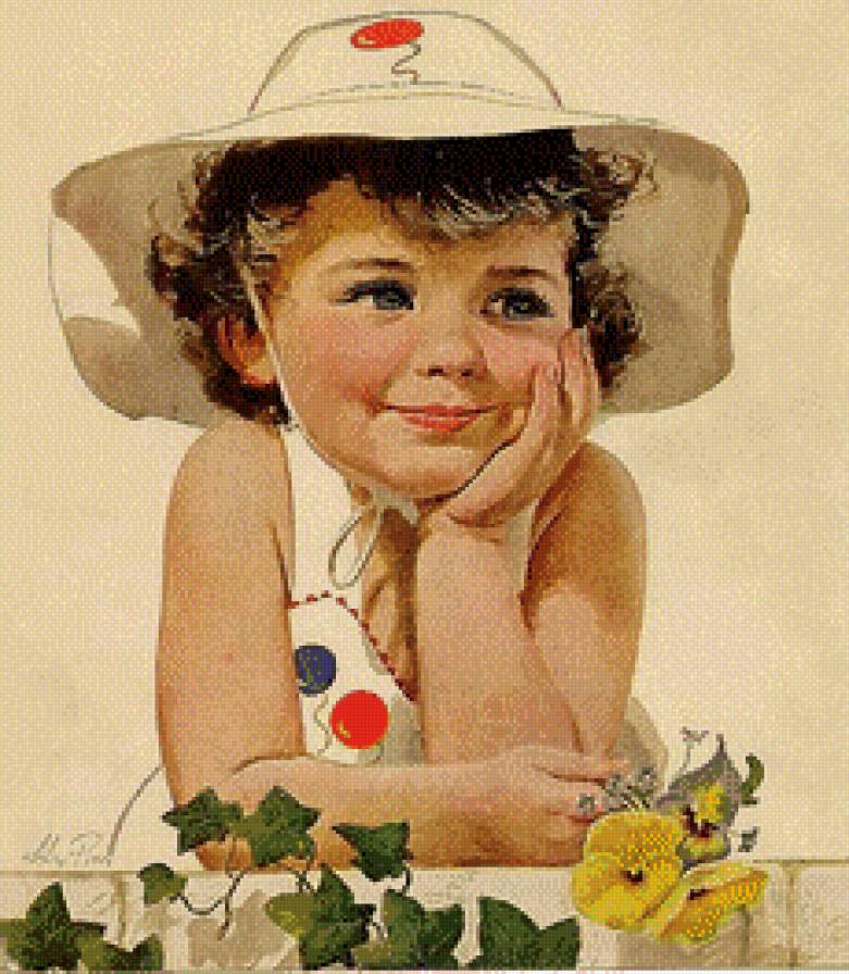 Девочка в панамке - ретро, ребенок, винтаж, девочка, лето, дети - предпросмотр