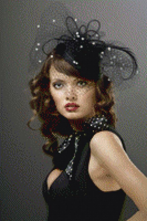 Девушка в шляпке с шарфиком - предпросмотр