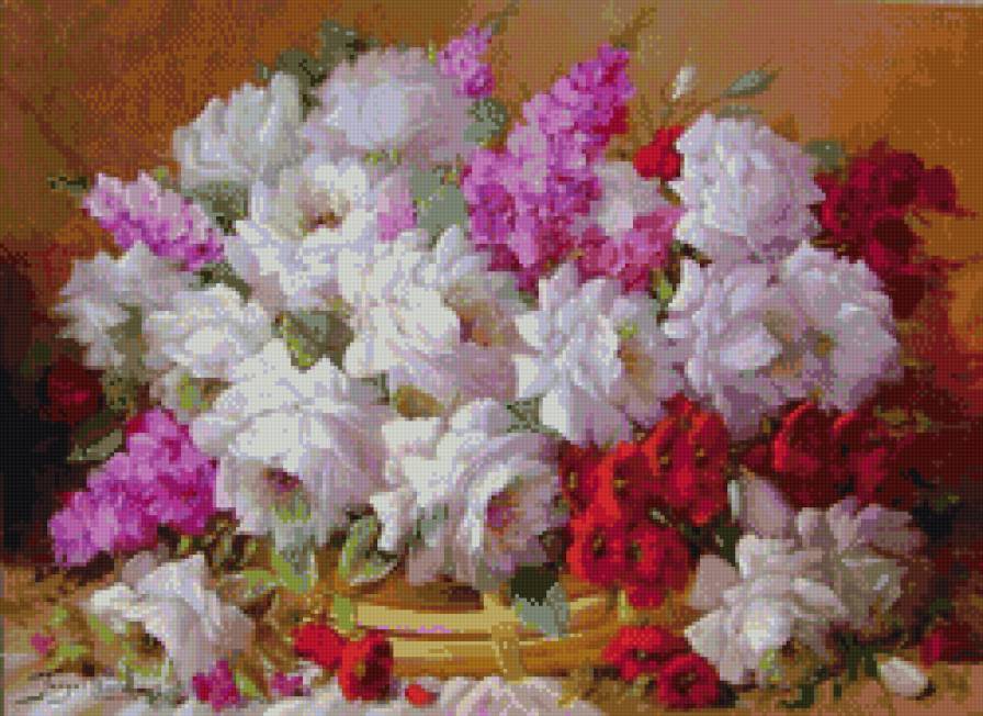 Розы в корзине - букет, розы - предпросмотр