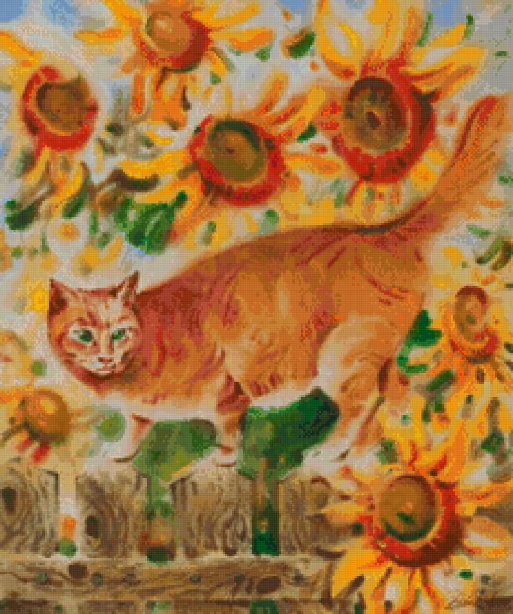 Золото и изумруд:-) - кот, подсолнухи - предпросмотр