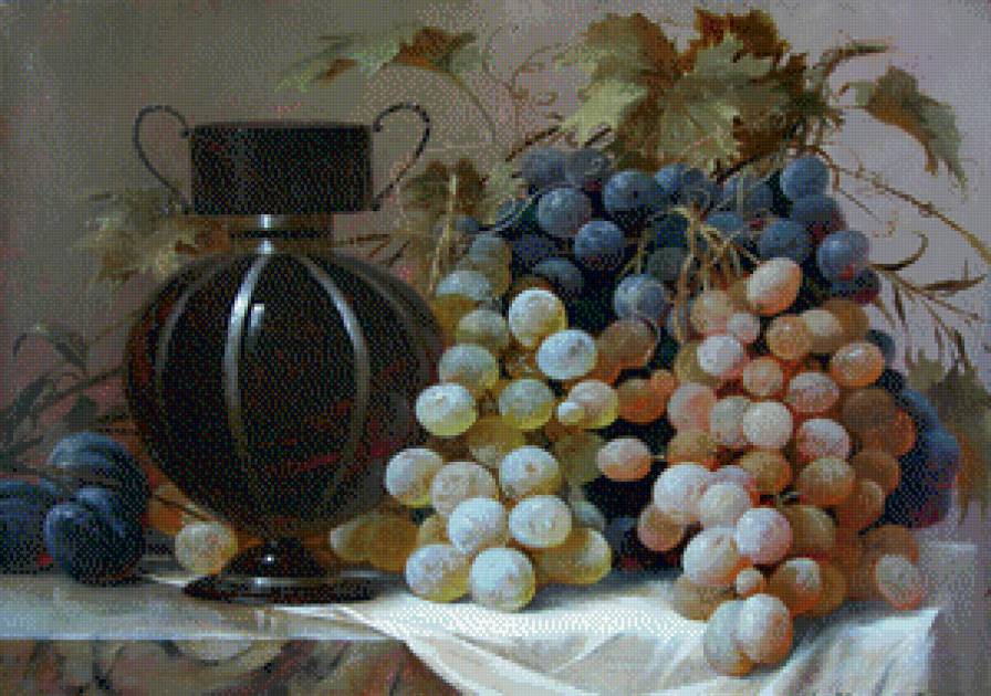 Виноград и графин - натюрморт - предпросмотр