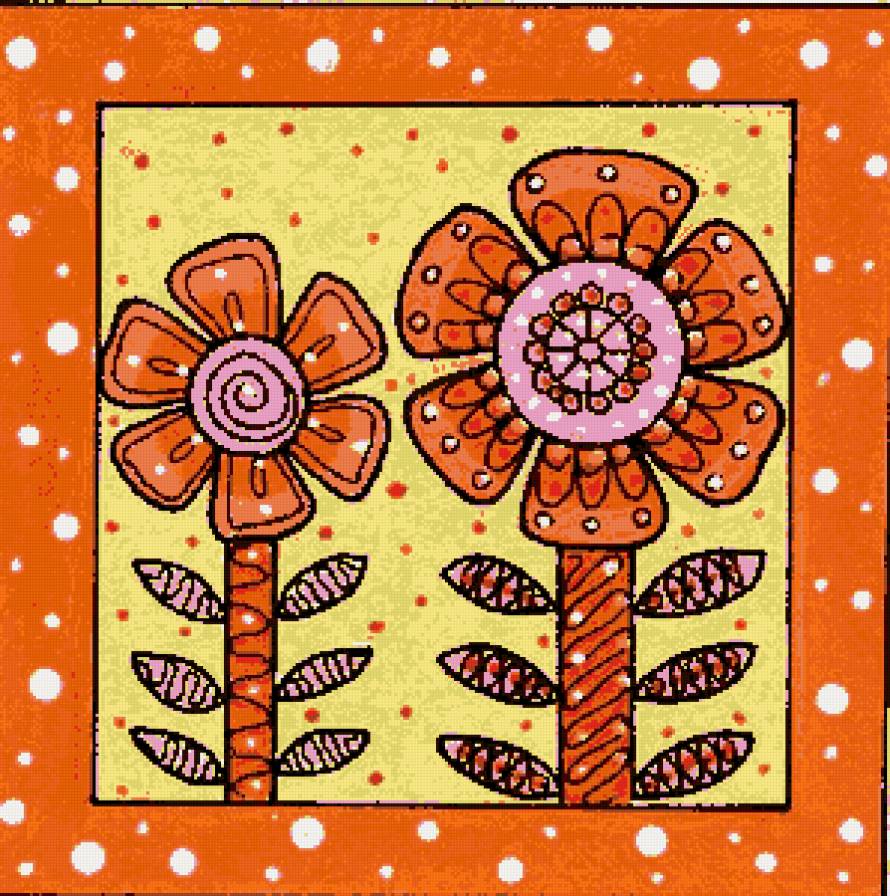 цветы - оранжевые, цветы, рамка, наив - предпросмотр